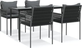 vidaXL Σετ Τραπεζαρίας Κήπου 5 τεμ. Συνθ. Ρατάν / Ατσάλι με Μαξιλάρια