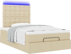 vidaXL Οθωμανικό κρεβάτι με στρώμα &amp; LEDs Cream 120x200cm ύφασμα