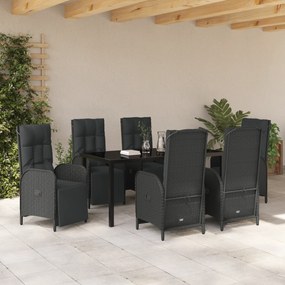vidaXL Σετ Τραπεζαρίας Κήπου 7 Τεμαχίων με Μαξιλάρια Μαύρο Πολυ Ρατάν