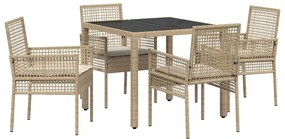 vidaXL Σέτ φαγητού για κήπο 5 pcs Μπεζ συνθετικό ρατάν
