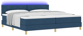 vidaXL Κρεβάτι Box Spring με Στρώμα & LED Μπλε 200x200 εκ. Ύφασμα