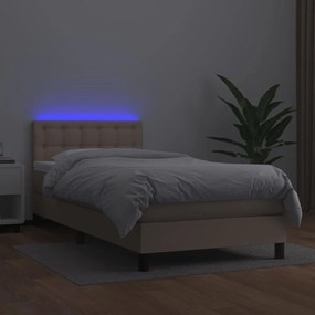 Κρεβάτι Boxspring Στρώμα&amp;LED Καπουτσίνο 90x200 εκ. Συνθ. Δέρμα - Καφέ