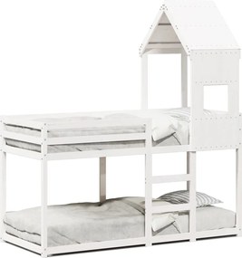 vidaXL Κουκέτα με Οροφή Λευκό 75x190 εκ. από Μασίφ Ξύλο Πεύκου