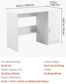 VEVOR Small Desk with Drawer Kids Desk for Bedroom Wood Simple Study Table White