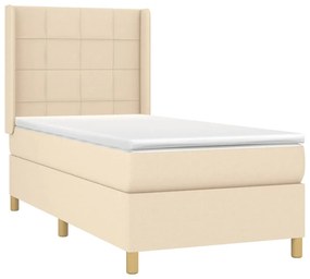 vidaXL Κρεβάτι Boxspring με Στρώμα &amp; LED Κρεμ 90x190 εκ. Υφασμάτινο