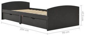 vidaXL Πλαίσιο Κρεβατιού 2 Συρτάρια Γκρι 90x200εκ. Μασίφ Ξύλο Πεύκου