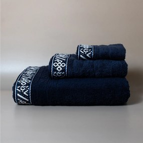 Πετσέτα Προσώπου (50x100) White Fabric Jowls Blue 600gsm