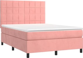 vidaXL Κρεβάτι Boxspring με Στρώμα Ροζ 140x200 εκ. Βελούδινο