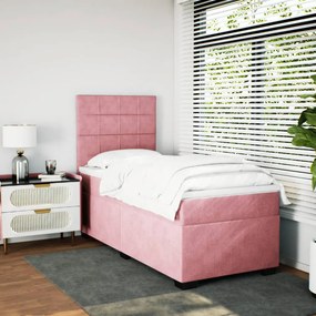 vidaXL Κρεβάτι Boxspring με Στρώμα Ροζ 90x200 εκ. Βελούδινο