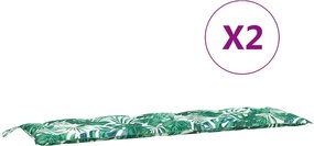 vidaXL Μαξιλάρια Πάγκου Κήπου 2 τεμ. Σχέδιο Φύλλων 180x50x7 εκ. Ύφασμα