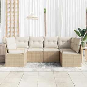 vidaXL Σετ 6 Τηλεφωνικής Καναπιές με Μαξιλάρια Μπεζ Πολυ Ρατάν