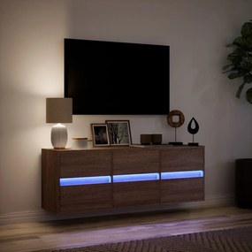 vidaXL Έπιπλο Τοίχου Τηλεόρασης με LED Καφέ Δρυς 130x31x45 εκ.