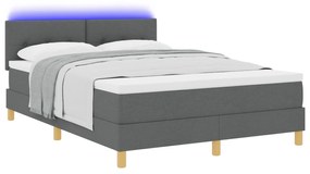 vidaXL Κρεβάτι με Στρώμα & LED Σκούρο Γκρι 140x200 εκ. Υφάσματος