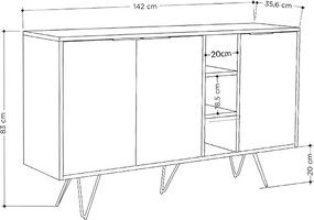 Μπουφές Clara Megapap χρώμα λευκό 142x35,6x83εκ.