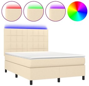 vidaXL Κρεβάτι Boxspring με Στρώμα &amp; LED Κρεμ 140x200 εκ. Υφασμάτινο