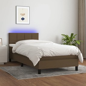 Κρεβάτι Boxspring με Στρώμα &amp; LED Σκ.Καφέ 100x200 εκ Υφασμάτινο