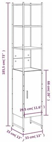 Ντουλάπι Μπάνιου Γκρι Sonoma 33x33x185,5 εκ. Επεξεργασμένο Ξύλο - Γκρι