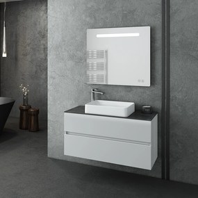 Drop Luxus 100 White Gloss Top-2 MDF - Επιπλο Μπανιου με Νιπτήρα &amp; Καθρέπτη