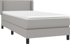 vidaXL Κρεβάτι Boxspring με Στρώμα Ανοιχτό Γκρι 90x190 εκ. Υφασμάτινο