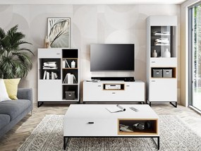 Βιτρίνα Providence J107, Άσπρο, Artisan βελανιδιά, Με πόρτες, Ο αριθμός των θυρών: 2, 130x90x40cm, 43 kg | Epipla1.gr