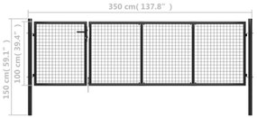 vidaXL Πόρτα Κήπου Ατσάλινη 350x100 εκ. Ανθρακί