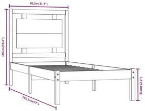 Πλαίσιο Κρεβατιού Λευκό 75x190 εκ. Μασίφ Ξύλο Small Single - Λευκό