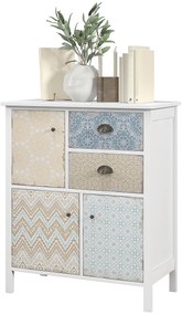 HOMCOM Μπουφές, Συρταριέρα Shabby Chic, 2 Συρτάρια, 3 Ντουλάπια, Ξύλο Πεύκου, 68x34x80cm, Λευκό