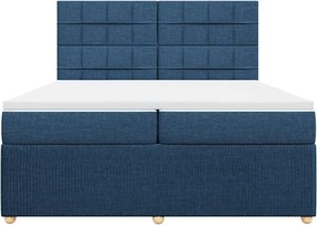 vidaXL Κρεβάτι Boxspring με Στρώμα Μπλε 200x200 εκ. Υφασμάτινο