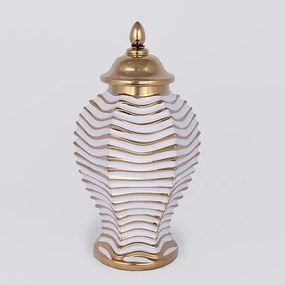 ΒΑΖΟ ΜΕ ΚΑΠΑΚΙ ΚΕΡΑΜΙΚΟ ΛΕΥΚΟ - ΧΡΥΣΟ 19.6x19.6x36 cm|752-20353