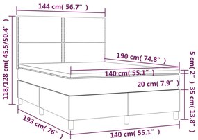 Κρεβάτι Boxspring με Στρώμα&amp;LED Αν. Γκρι 140x190 εκ. Βελούδινο - Γκρι