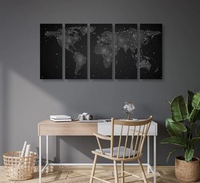 Χάρτης εικόνων 5 μερών του κόσμου με νυχτερινό ουρανό σε ασπρόμαυρο