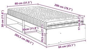 Καναπές Κρεβάτι με Στρώμα Λευκό 80x200 εκ. Μασίφ Ξύλο Πεύκου - Καφέ