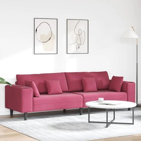 vidaXL Βελούδινος καναπές με μαξιλάρι Κόκκινο 208 εκ. Βελούδο