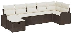 vidaXL Σετ Καναπέ Κήπου με μαξιλάρι 7 pcs Καφέ Πολυ ράταν