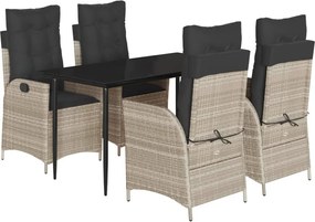 vidaXL Σετ Τραπεζαρίας Κήπου 5 τεμ. Αν. Γκρι Συνθ. Ρατάν με Μαξιλάρια