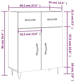 Ντουλάπι Γυαλιστερό Λευκό 69,5x34x90 εκ. Επεξεργασμένο Ξύλο - Λευκό