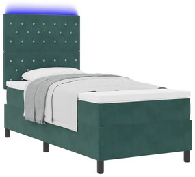 vidaXL Κρεβάτι με Στρώμα & LED Σκούρο Πράσινο 100x200 εκ. Βελούδο