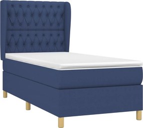 vidaXL Κρεβάτι Boxspring με Στρώμα Μπλε 90x200 εκ.Υφασμάτινο