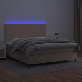 vidaXL Κρεβάτι Boxspring Στρώμα&amp;LED Καπουτσίνο 160x200 εκ. Συνθ. Δέρμα