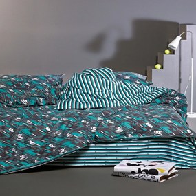 Παπλωματοθήκη Παιδική Paul Frank 36 (Σετ 2τμχ) Black-Petrol Kentia Single 160x240cm 100% Cotton