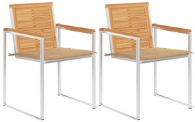 Καρέκλες Κήπου 2 τεμ. από Μασίφ Ξύλο Teak/Ατσάλι με Μαξιλάρια