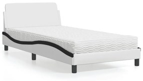 Κρεβάτι με Στρώμα Λευκό / Μαύρο 100x200 εκ. από Συνθετικό Δέρμα