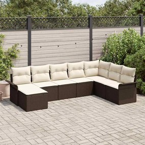 vidaXL Σετ Καναπέ Κήπου με μαξιλάρι 8 pcs Καφέ Πολυ ράταν