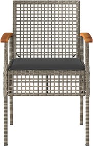 vidaXL Σετ Επίπλων Bistro 3 τεμ. Γκρι Συνθ. Ρατάν/Ακακία + Μαξιλάρια