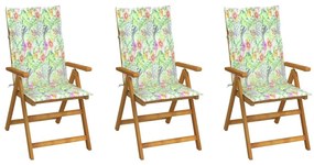 Καρέκλες Κήπου Πτυσσόμενες 3 τεμ. από Ξύλο Ακακίας με Μαξιλάρια - Καφέ
