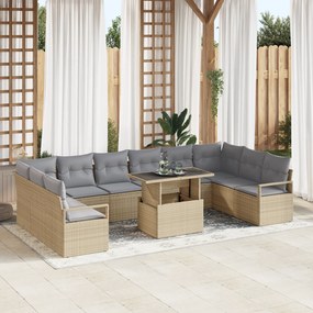 vidaXL Σετ Καναπέ Κήπου 11 Τεμαχίων με Μαξιλάρια Μπεζ Πολυ Ρατάν