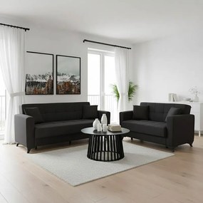 Σετ σαλονιού Modesto 2τεμ ύφασμα σε μαύρη απόχρωση 215x85x80 εκ.