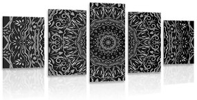 Εικόνα 5 μερών Mandala σε στυλ vintage σε μαύρο & άσπρο - 200x100