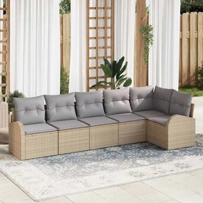 vidaXL Σετ Καναπέ Κήπου με μαξιλάρι 6 pcs Μπεζ Πολυ ράταν