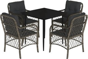 vidaXL Σετ Τραπεζαρίας Κήπου 5 τεμ. Γκρι Συνθ. Ρατάν με Μαξιλάρια